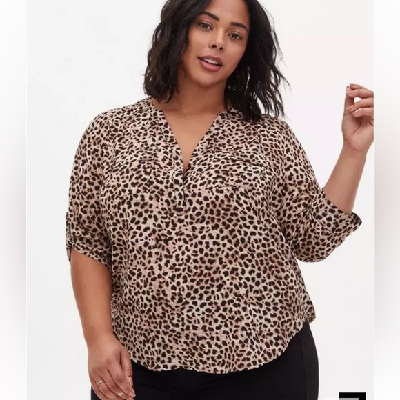 Torrid Chee Leopard Harper Georgette 3/4 Sleeve Blouse Size 2X - Picture 1 of 11